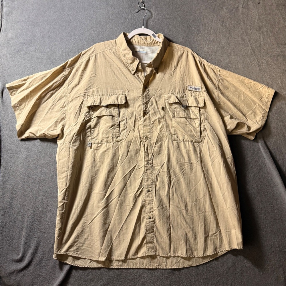 Columbia PFG Bahama II Short Sleeve Fishing Shirt Tan Khaki Mens 3XL FS7047